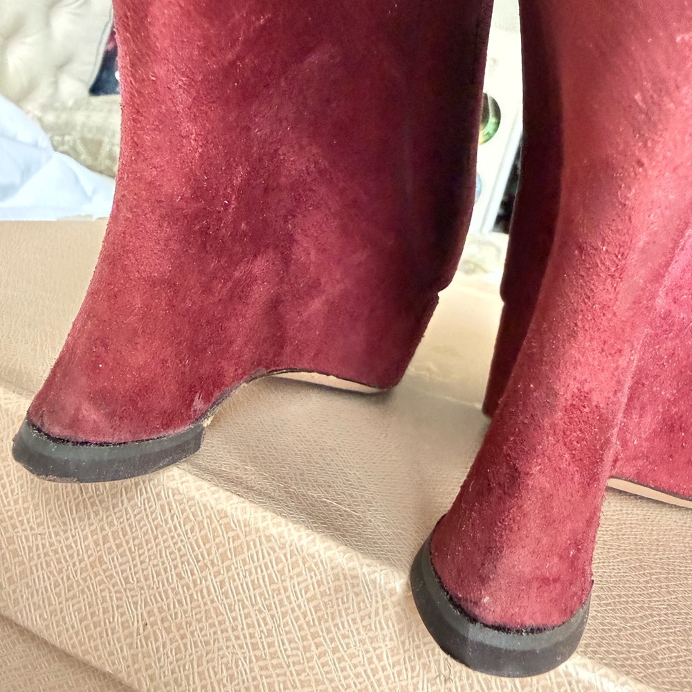 Prada Burgundy Suede Wedge Boots - Picture 13 of 15
